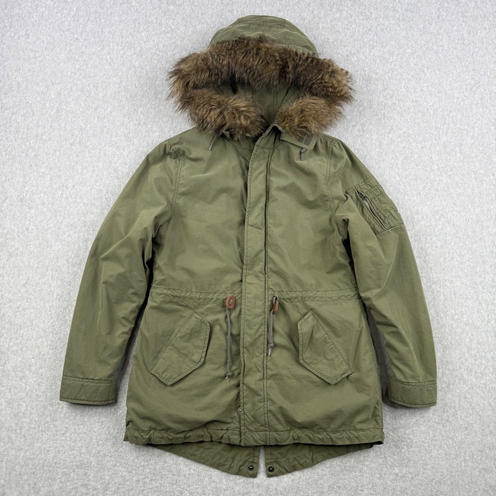 Alpha Industries Jacket Womens Small Green M65 Fishtail Parka Faux Fur Hood Coat